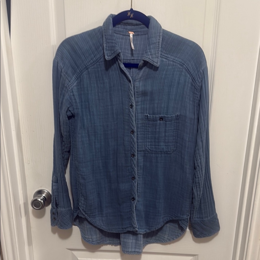 Free People Blue Button Down Shirt